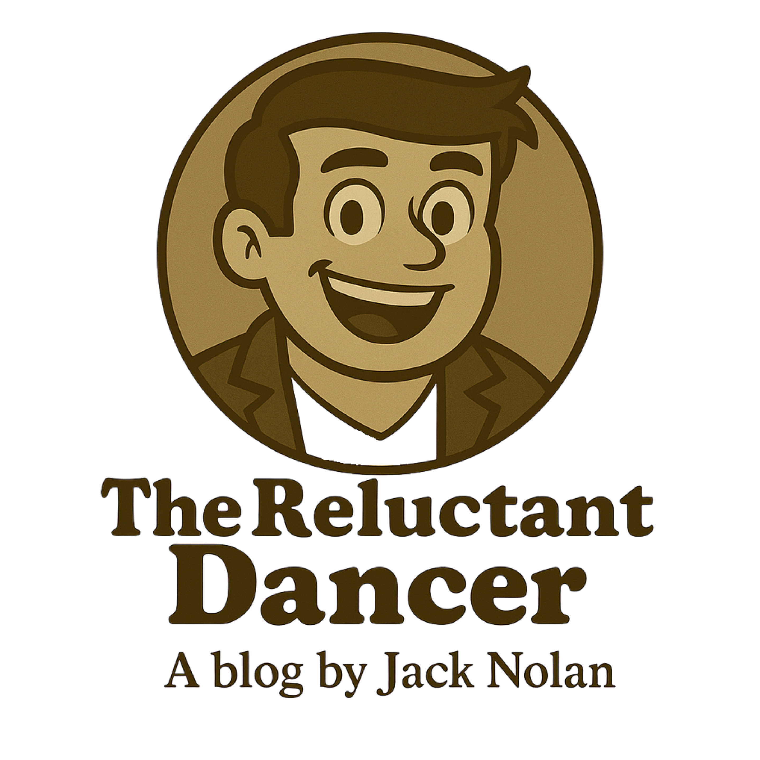 The Reluctant Dancer blog logo featuring a vintage cartoon of Jack Nolan smiling inside a circle.
